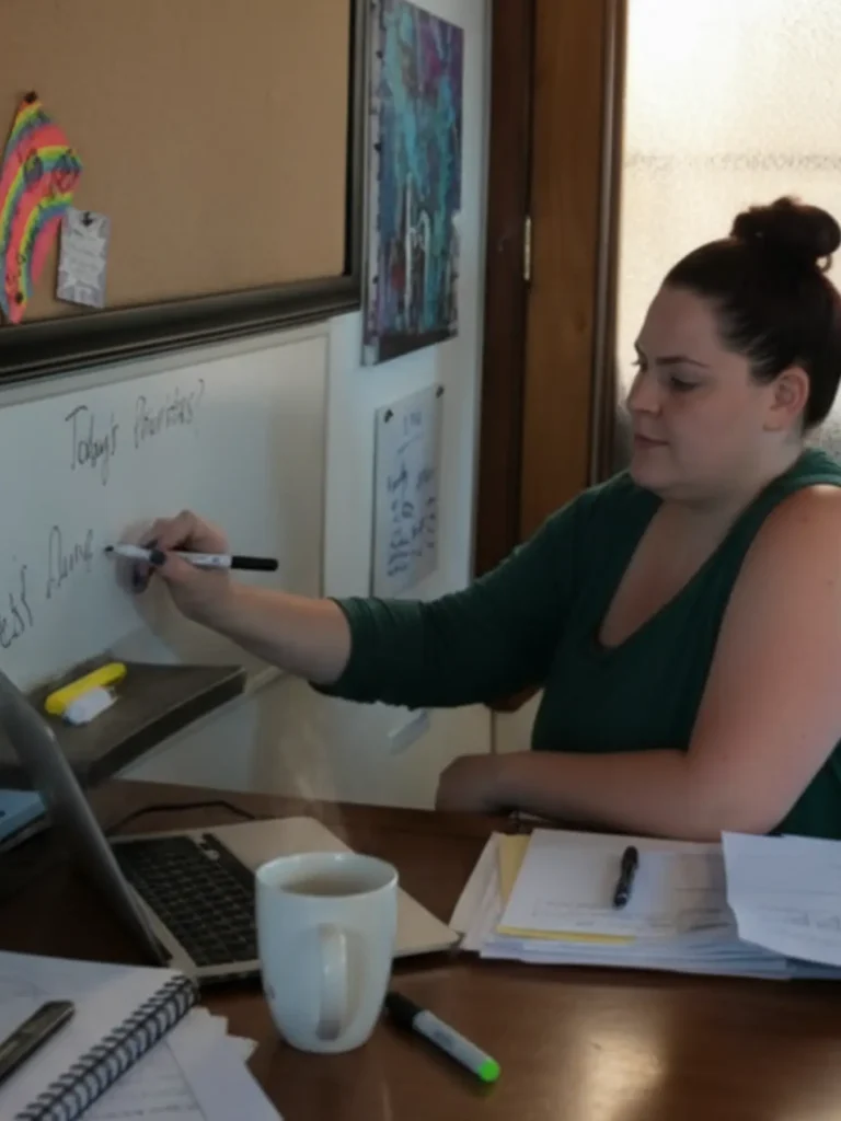 Avy writing her ideas in a whiteboard. 